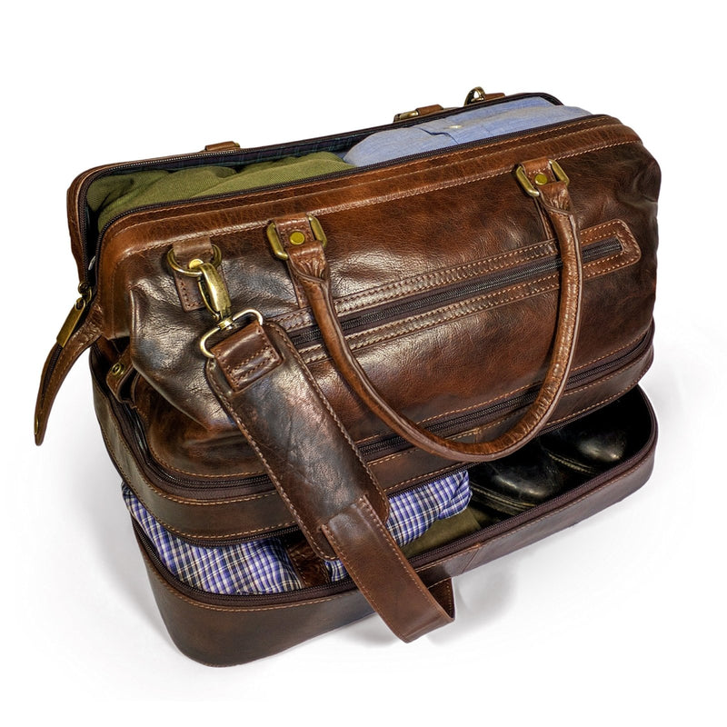 Leather Duffle Adventure Bag Weekender Travel Luggage with Shoe Compartment