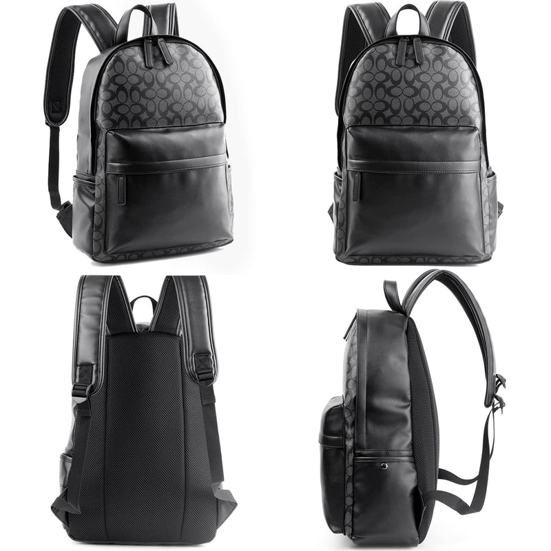 Leather Laptop Backpack for Men Women, School College Bookbag Casual Travel Daypack (Black)