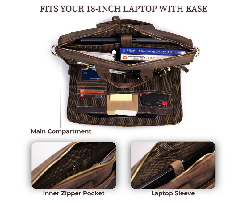 Leather Messenger Bag for Men – 16 Inch Laptop Case, Office Briefcase, Computer Satchel for Laptops, Vintage Leather Carryall for Work or Travel