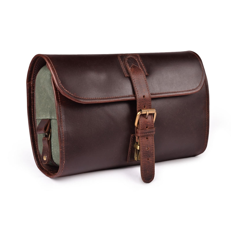 LEATHER VILLAGE Hanging Leather Toiletry Bag for Men – Handcrafted Vintage Premium Travel Dopp Kit with Waterproof Lining, Shaving Organizer and Shower Bathroom Essentials Case - Cherry