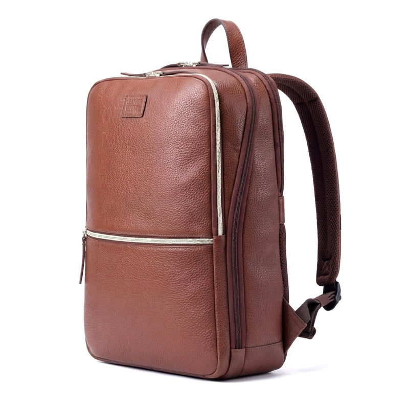 LEATHER VILLAGE Leather Laptop Backpack for Men | Cognac Brown | Slim Professional Business Bag Fits 15.6” - Laptop | Water - Repellent Work & Travel Daypack with Trolley Strap