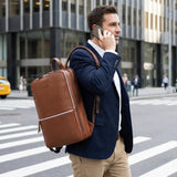 LEATHER VILLAGE Leather Laptop Backpack for Men | Cognac Brown | Slim Professional Business Bag Fits 15.6” - Laptop | Water - Repellent Work & Travel Daypack with Trolley Strap