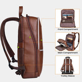 LEATHER VILLAGE Leather Laptop Backpack for Men | Cognac Brown | Slim Professional Business Bag Fits 15.6” - Laptop | Water - Repellent Work & Travel Daypack with Trolley Strap