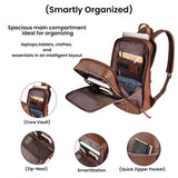 LEATHER VILLAGE Leather Laptop Backpack for Men | Cognac Brown | Slim Professional Business Bag Fits 15.6” - Laptop | Water - Repellent Work & Travel Daypack with Trolley Strap