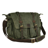 LEATHER VILLAGE Vintage Canvas Messenger Bag – 16 Inch Handmade Laptop Shoulder Bag for Men & Women – Crossbody Work Bag for Office, Travel & Daily Use - Green