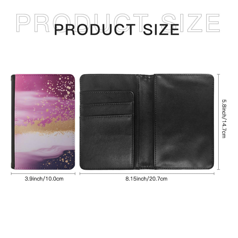 Leatherette Passport Wallet with Card Storage Pockets Marble Pattern Cover Watercolor Print Pink Purple and Gold Specks Abstract Design Fun Design Passport Holder Case