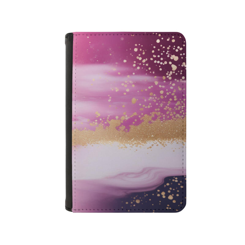 Leatherette Passport Wallet with Card Storage Pockets Marble Pattern Cover Watercolor Print Pink Purple and Gold Specks Abstract Design Fun Design Passport Holder Case