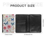 Leatherette Passport Wallet with Card Storage Pockets Pretty Butterfly Print Cover Pink & Cream Flowers with Gold Specks and Blue Butterflies Pattern Design Fun Design Passport Holder Case, Black