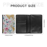 Leatherette Passport Wallet with Card Storage Pockets Pretty Butterfly Print Cover Pink Flowers with Gold Specks and Blue Butterflies Floral Spring Pattern Design Fun Design Passport Holder Case