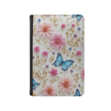 Leatherette Passport Wallet with Card Storage Pockets Pretty Butterfly Print Cover Pink Flowers with Gold Specks and Blue Butterflies Pattern Design Fun Design Passport Holder Case