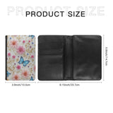 Leatherette Passport Wallet with Card Storage Pockets Pretty Butterfly Print Cover Pink Flowers with Gold Specks and Blue Butterflies Pattern Design Fun Design Passport Holder Case