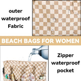 LEDAOU Large Beach Tote Bag Women Waterproof Sandproof Zipper Beach Tote Bag for Pool Gym Grocery Travel with Wet Pocket