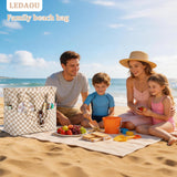 LEDAOU Large Beach Tote Bag Women Waterproof Sandproof Zipper Beach Tote Bag for Pool Gym Grocery Travel with Wet Pocket