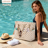 LEDAOU Large Beach Tote Bag Women Waterproof Sandproof Zipper Beach Tote Bag for Pool Gym Grocery Travel with Wet Pocket