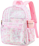 LEDAOU Mesh Backpack for Kids Girls Semi-Transparent Mesh School Backpack Bookbag Lightweight Casual Daypacks (Bow Pink)