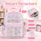 LEDAOU Mesh Backpack for Kids Girls Semi-Transparent Mesh School Backpack Bookbag Lightweight Casual Daypacks (Bow Pink)