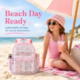 LEDAOU Mesh Backpack for Kids Girls Semi-Transparent Mesh School Backpack Bookbag Lightweight Casual Daypacks (Bow Pink)