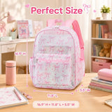 LEDAOU Mesh Backpack for Kids Girls Semi-Transparent Mesh School Backpack Bookbag Lightweight Casual Daypacks (Bow Pink)