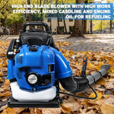 Lefitap 4 Stroke Backpack Leaf Blower - 75.6CC | 750 CFM High Power Backpack Leaf Blower Gas Powered - High Airflow Gasoline Back Pack Blowers for Yard Lawn Care, Clears Leaves, Debris & Snow, Blue