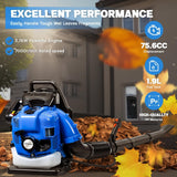 Lefitap 4 Stroke Backpack Leaf Blower - 75.6CC | 750 CFM High Power Backpack Leaf Blower Gas Powered - High Airflow Gasoline Back Pack Blowers for Yard Lawn Care, Clears Leaves, Debris & Snow, Blue