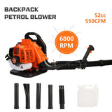 Lefitap 52cc Backpack Leaf Blower Gas Powered - 550 CFM | 205 MPH High Airflow Gas Powered Leaf & Snow Blower for Commercial Yard Lawn Care, Clears Leaves, Debris & Snow (EB808)