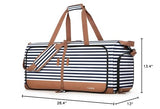 Lekesky Foldable Travel Duffle Bag for Women, 80L Large Duffel Bag with Separate Shoes Compartments & Straps, Carry On Weekend Bag for Women, Hospital, Overnight (Blue Stripes)