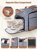 Lekesky Foldable Travel Duffle Bag for Women, 80L Large Duffel Bag with Separate Shoes Compartments & Straps, Carry On Weekend Bag for Women, Hospital, Overnight (Blue Stripes)