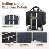 Lekespring Rolling Laptop Bag, Laptop Briefcase on Wheels for Women Fits Up to 15.6Inch Computer Bags Water Resistant for Work Travel and Business, Black