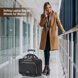 Lekespring Rolling Laptop Bag, Laptop Briefcase on Wheels for Women Fits Up to 15.6Inch Computer Bags Water Resistant for Work Travel and Business, Black