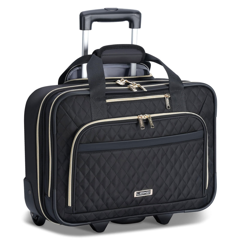 Lekespring Rolling Laptop Bag, Laptop Briefcase on Wheels for Women Fits Up to 15.6Inch Computer Bags Water Resistant for Work Travel and Business, Black