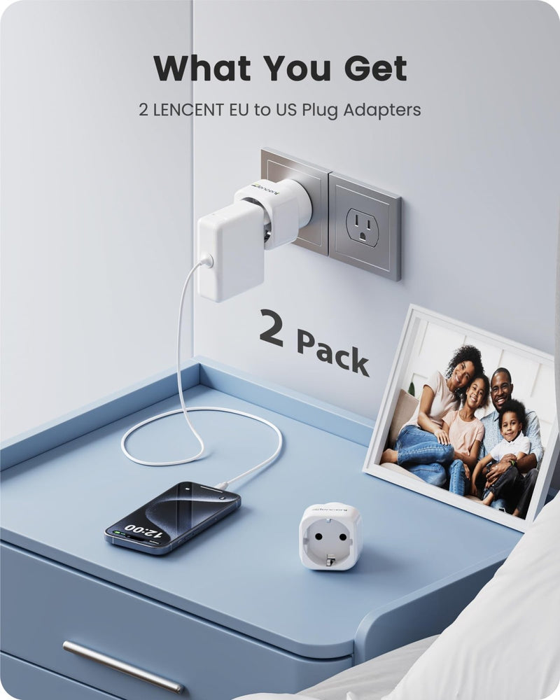 LENCENT 2 Pack Europe to US Plug Adapter,European to USA Adapter, American Outlet Plug Adapter, EU to US Adapter, Europe to USA Travel Plug Converter