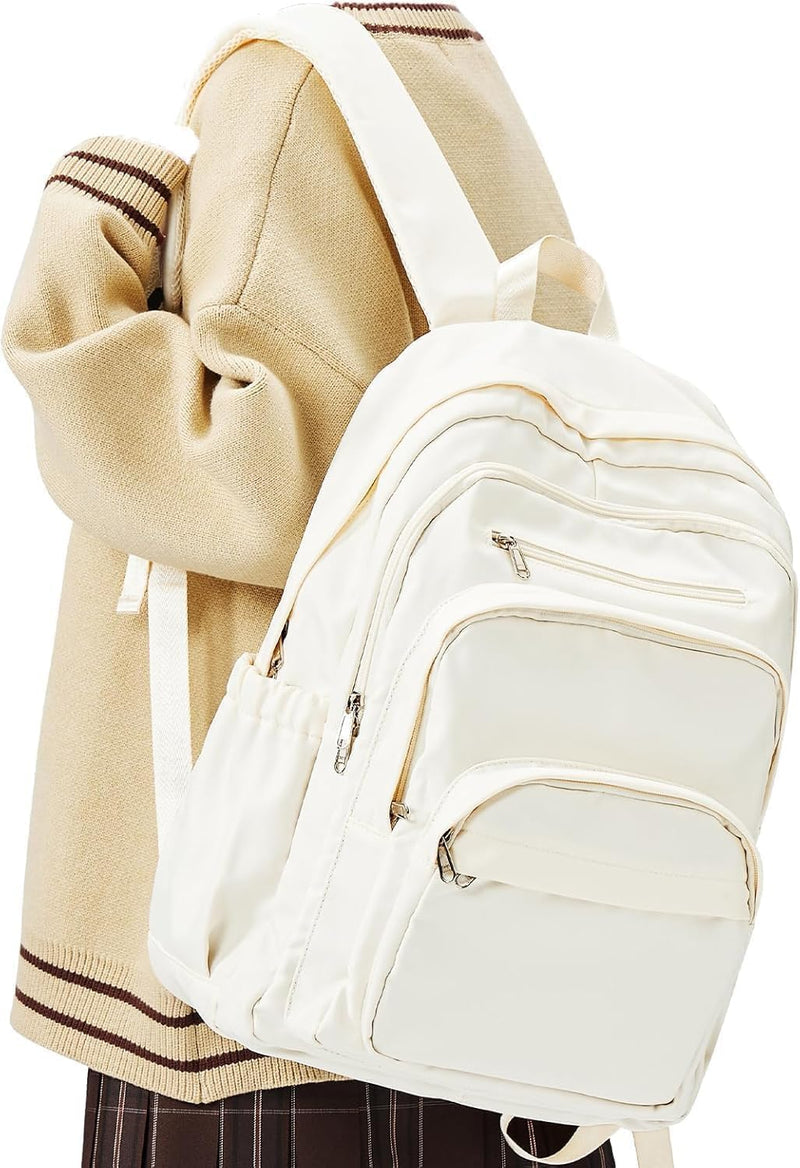 Lendolk College Backpack For Women Men,Lightweight High School Bag,School Backpack With Lots Of Pockets,Cute Bookbag For Teens Boys Girls,Casual Daypack Backpack For School(Beige)