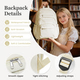 Lendolk College Backpack For Women Men,Lightweight High School Bag,School Backpack With Lots Of Pockets,Cute Bookbag For Teens Boys Girls,Casual Daypack Backpack For School(Beige)