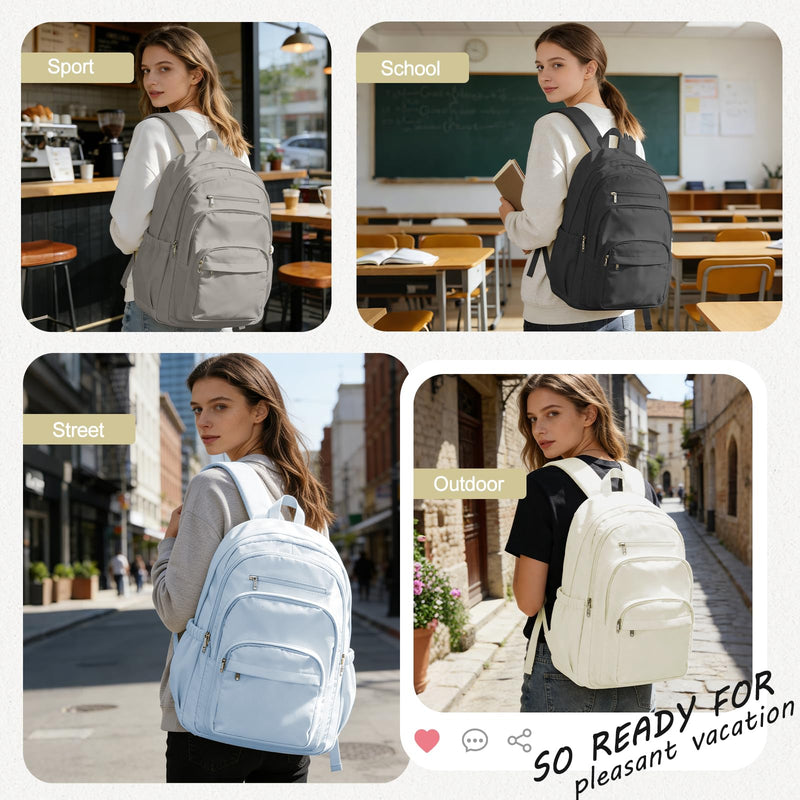 Lendolk College Backpack For Women Men,Lightweight High School Bag,School Backpack With Lots Of Pockets,Cute Bookbag For Teens Boys Girls,Casual Daypack Backpack For School(Beige)