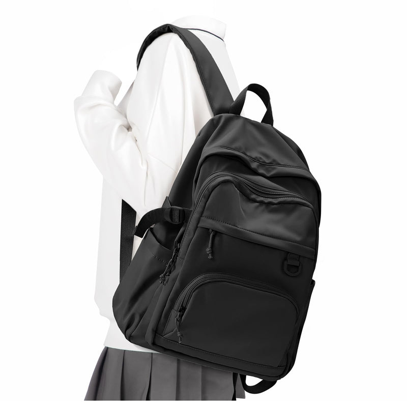 Lendolk Lightweight Black College Backpack for Women Men Cute School Bag for Teens Girls Boys High School Backpack for Students Waterproof Casual Daypack Backpack