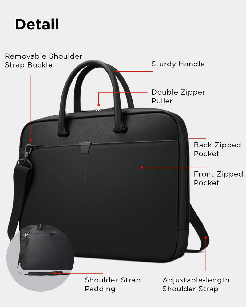 Lenovo 15.6 - inch Laptop Bag (T200) - Water Resistant Leather Messenger Bag with Padded Device Compartment – Multi Compartment Professional Handbag with Shoulder Strap for Travel & Business