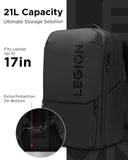 Lenovo Legion Gaming Laptop Backpack GB800, 21L Capacity, Fits 17 - inch Laptops, Water Resistant, Three Main Compartments & 19 Specialiized Pockets, Black