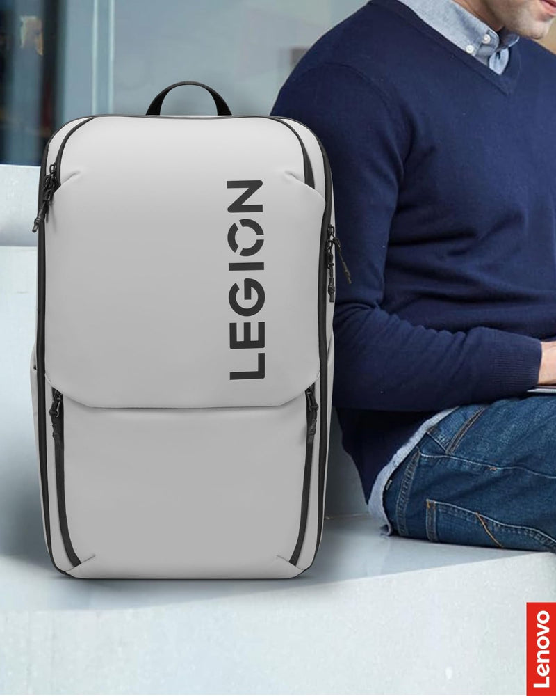 Lenovo Legion Gaming Laptop Backpack GB800, 21L Capacity, Fits 17 - inch Laptops, Water Resistant, Three Main Compartments & 19 Specialiized Pockets, Light Grey