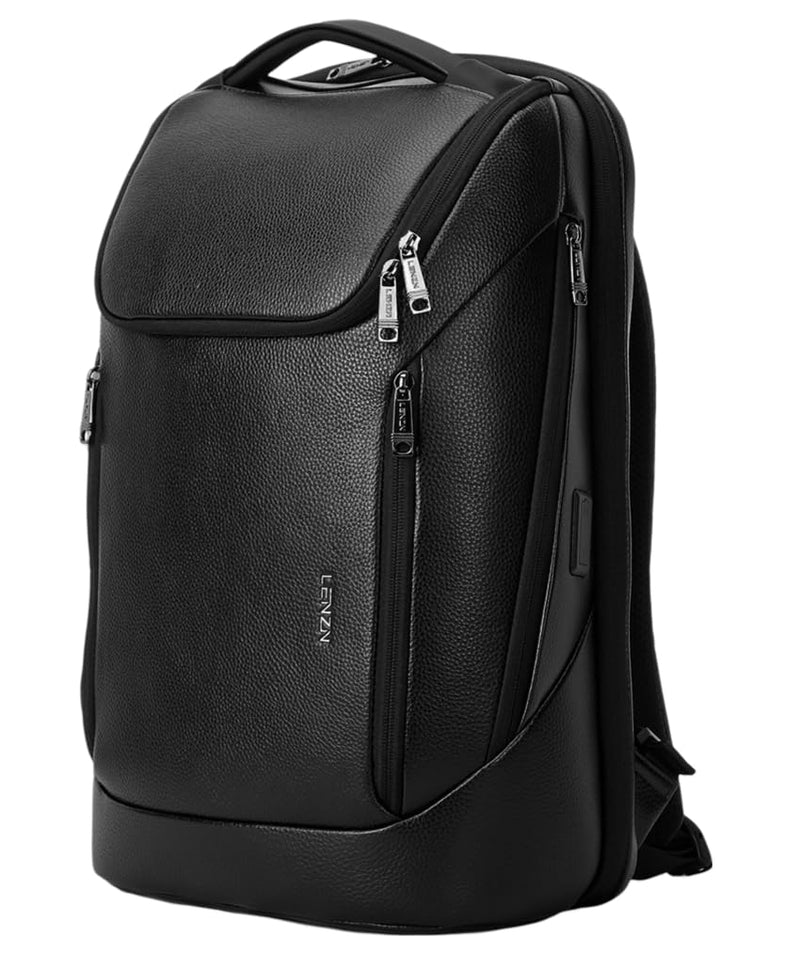 LENZN Durable Leather Laptop Business Backpack Perfect for Men & Women, Work Backpack Fits 15.6 Inch, Premium Quality Travel Bag with USB Charging Port, Water - Resistant, Bookbag with Multiple Pockets