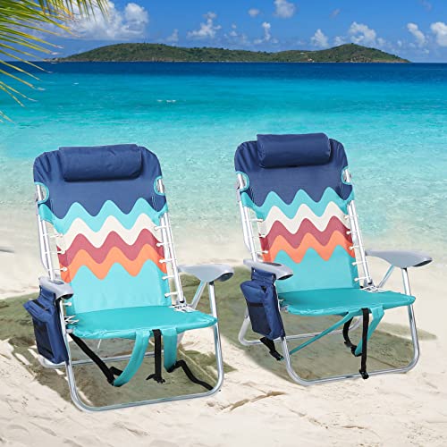 LET'S CAMP Backpack Beach Chair Set of 2, 4-Position Classic Lay Flat, Pillow and Padded Shoulder Straps, Storage Pouch and Towel Bar, | Backpacks4Less