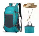 levayhill 30L Foldable Backpack & Bucket Hat 2 In 1 Combo, Lightweight packable Travel and Fisherman Hat Set, Compact Collapsible Daypack with Sun Hat (Lake Blue)