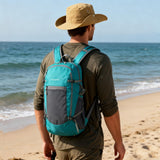levayhill 30L Foldable Backpack & Bucket Hat 2 In 1 Combo, Lightweight packable Travel and Fisherman Hat Set, Compact Collapsible Daypack with Sun Hat (Lake Blue)