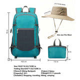 levayhill 30L Foldable Backpack & Bucket Hat 2 In 1 Combo, Lightweight packable Travel and Fisherman Hat Set, Compact Collapsible Daypack with Sun Hat (Lake Blue)