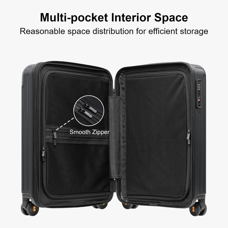 LEVEL8 Carry on Luggage Airline Approved, Hardshell Suitcases with Spinner Wheels, PC Expandable Luggage, 20 Inch, Black