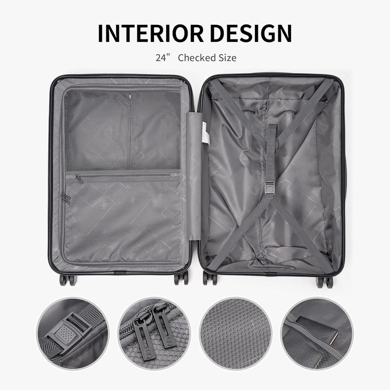 LEVEL8 Grace Luggage Sets Hardshell Suitcase with Wheels, Sturdy Large Suitcase Tsa Lock 20 Inch Expandable Carry on 24 Inch 28 Inch Checked Luggage, 3 - Piece Set (20/24/28), Champagne