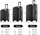 LEVEL8 Grace Luggage Sets Hardshell Suitcase with Wheels, Sturdy Large Suitcase Tsa Lock 20 Inch Expandable Carry on 24 Inch 28 Inch Checked Luggage, 3 - Piece Set (20/24/28), Black