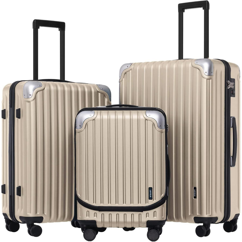 LEVEL8 Grace Luggage Sets Hardshell Suitcase with Wheels, Sturdy Large Suitcase Tsa Lock 20 Inch Expandable Carry on 24 Inch 28 Inch Checked Luggage, 3 - Piece Set (20/24/28), Champagne