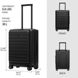LEVEL8 Road Runner Carry On Luggage with Front Compartment, 20 Inch Lightweight Hard Shell Suitcases with Wheels Airline Approved, Tsa Locks for Luggage, Black