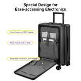 LEVEL8 Road Runner Carry On Luggage with Front Compartment, 20 Inch Lightweight Hard Shell Suitcases with Wheels Airline Approved, Tsa Locks for Luggage, Black