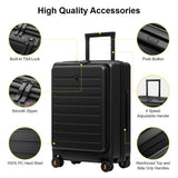 LEVEL8 Road Runner Carry On Luggage with Front Compartment, 20 Inch Lightweight Hard Shell Suitcases with Wheels Airline Approved, Tsa Locks for Luggage, Black